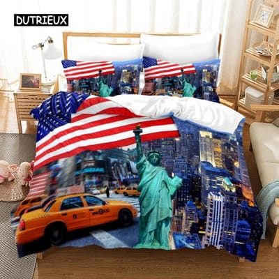 Amerikaanse Vlag Dekbedovertrek Collectie Microvezel Rood Witte Streep Decor Beddengoed Collectie Onafhankelijkheidsdag Vrijheid Thema Dekbedovertrek Voor Tieners AU Single 140x210cm