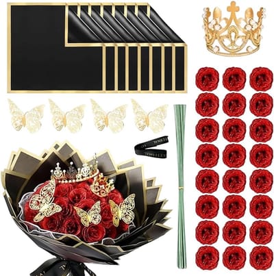 Rozenboeket Glitter - Kunstbloemen Decoratie - Feestelijke Versiering - 24 Stuks - 15x13x5 cm - Rood