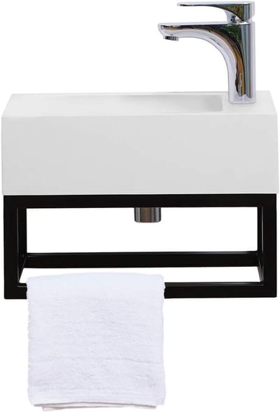 Toiletwastafel Gasten - Kleine Wasbak - Ruimtebesparend - Industrieel Design Frame - 40 x 22 cm - Mat Zwart