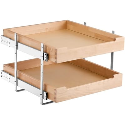VEVOR Uitschuifbare 2-laags kastorganizer kastladeplank (393 x 533 x 76 mm) met softclose-mechanisme, houten schuifladebodem en zijmontage, voor keuken en badkamer