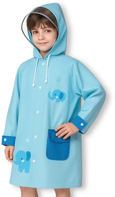 BoefieBoef Blauwe Kinder Regenjas Olifant – S 1 tot 4 jaar – Peuter RegenPoncho – Premium EVA Waterdicht – Kleuter Regenmantel - Regen Winter School Buitenspelen – Knutseljas – Cadeau Tip voor Meisjes & Jongens – lengte 75-105 cm - Circus