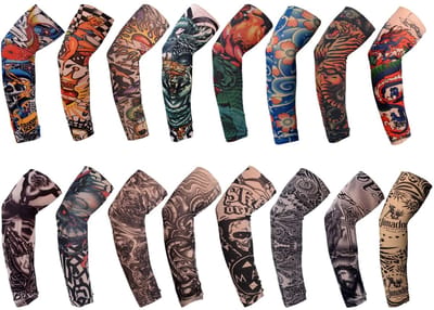 16 Stuks Neppatattoo Mouwen voor Mannen en Vrouwen, Elastische Arm Bedekking voor Festivals, Halloween en Hip Hop Activiteiten