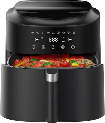 Airfryer 9L - 2350W Heetluchtfriteuse voor Snel Koken - 9 Programma's - LED-display - Verwarmfunctie - Metalen binnenkant - Moderne Airfryer voor Familiegerechten
