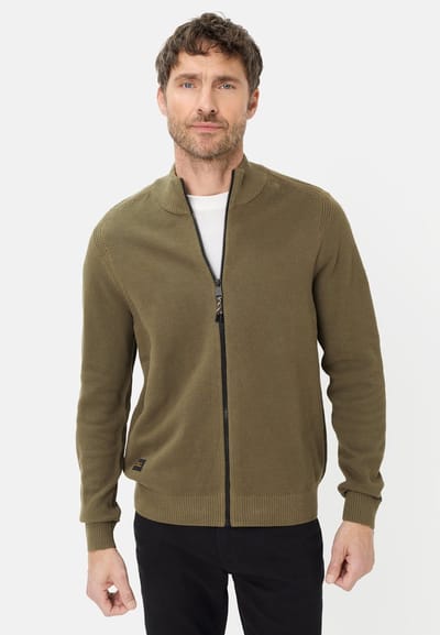 camel active Strickjacke mit Stehkragen - Maat menswear-M - Olijfgroen