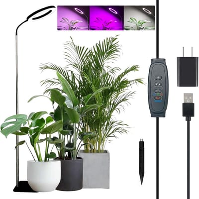 Rosnek LED Groeilamp Zwart - Full Spectrum Kweeklamp met Basis & Aardstok - 10-level Dimmen - 3/9/12H Timer - Hoogte Verstelbaar (25-155cm) - 72LEDs Voor Grote Binnenplanten - met Adapter