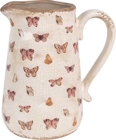 Clayre & Eef Decoratie Kan 21x15x23 cm Beige Roze Keramiek Vlinders