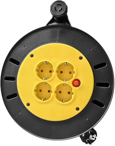 DIMICO - Kabelhaspel 10 Meter - Verlengsnoer met Stekkerdoos - 4 Stopcontacten - 13A EU Stekker - Thermische Beveiliging