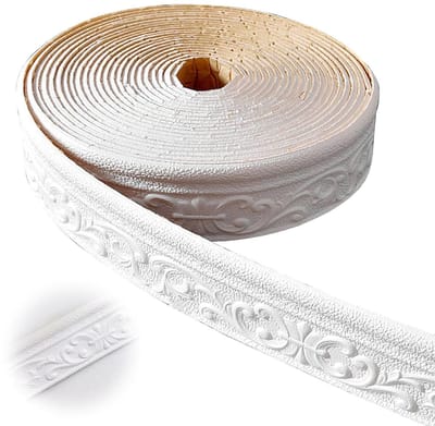 Plint - Zelfklevende 3D Muursticker Wandrand - Decoratieve Zelfklevende Wandafwerking - Multifunctionele Sierlijst - DIY -Zelfklevende Wandstrips - 10 m x0.08 m - Wit