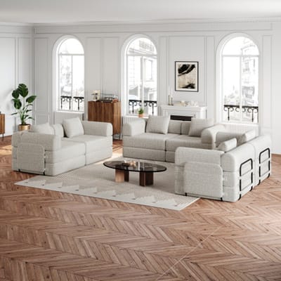 Re-purelife® 2-in-1 Multifunctionele Bank 6-Zits - XXL Slaapbank & Loungestoel - Moderne Zachte Chenille Bank Grote - Flexibel Modulair Design 548x91.4x69.8 cm - Khaki