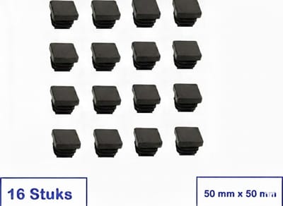 STOELDOP 50 MM X 50 MM - VIERKANT - 8 STUKS ( 2 STOELEN) - ZWART - INSTEEKDOP - STOELPOOTDOP - KUNSTSTOF