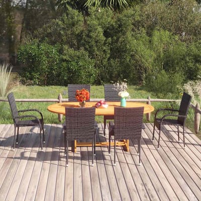 vidaXL - 7-delige - Tuinset - poly - rattan - zwart