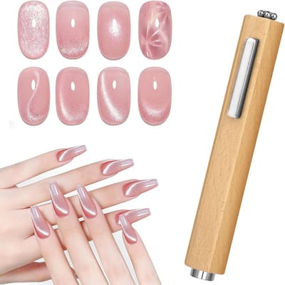 3-in-1 nagelmagneet met houten handvat voor kattenoog en nailart, ideaal gereedschap voor nagelkunst en creatieve designs