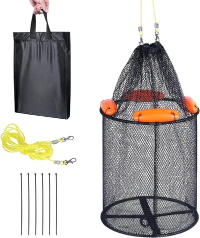 Drijvende Vismand - Opvouwbare Vis Kooi - Vis Vangen - Rubberen Net - 33 x 33 x 40 cm - Zwart