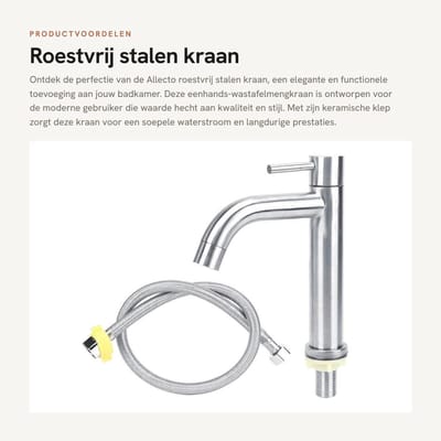 Dailygoods- Wastafelmengkraan Roestvrij Staal - Keramische Klep - Waterbesparend - Duurzaam - Geschikt voor Wastafels - Hoogwaardige Bubbler - Waterkraan