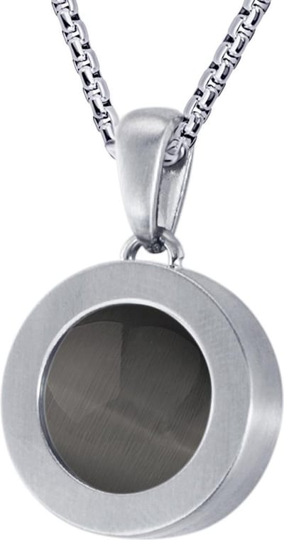 Quiges 12mm Mini Munt Hanger Zilverkleurig RVS Mat met Cat's Eye Grijs Munt en Box Ketting Ankerketting 42-46cm