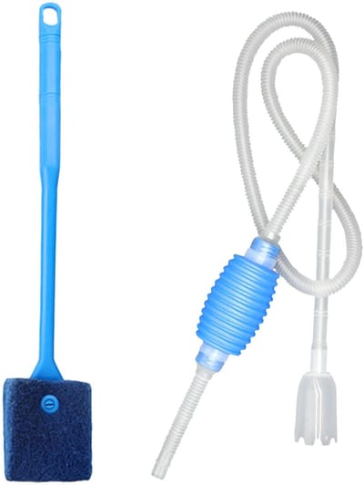 Dailygoods- Aquariumreinigingsset Premium - Aquariumafzuiger met filterpoort 1,4m - Blauwe Reinigingsborstel - Aquariumsifon - Grindreiniger met borstel - Handsifonpomp - Aquariumonderhoud