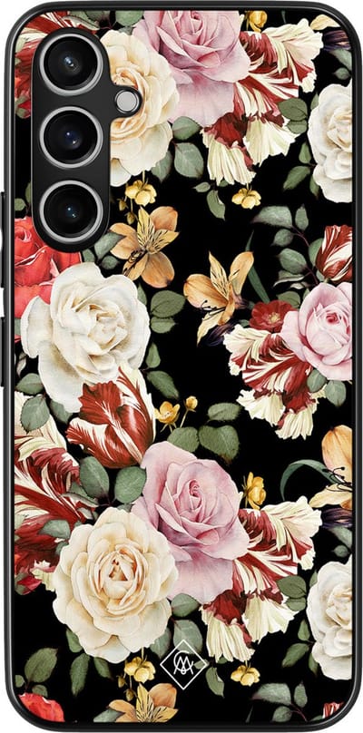 Casimoda® hoesje - Geschikt voor Samsung Galaxy S23 FE - Bloemen flowerpower - Zwart TPU Backcover - Bloemen - Multi