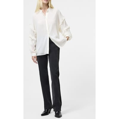French Connection Emina Chiffon Embroidered Shir Porcelain Cream Größe: M | Longsleeves Outlet | Damen | Weiß