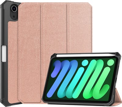 Hoesje Geschikt voor Apple iPad Mini 6 (2021) - 8.3 inch - 6e Generatie - Dun & Stevig - Trifold Bookcase - Hard Cover Case - Met Uitsparing Geschikt voor Apple Pencil - Hardcover Book - Tablet Hoes - Rosé goud