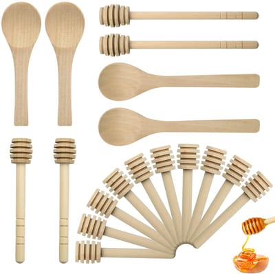 Cosensi - Houten Honing Dipper Set - Set van 18 Stuks - Ideaal voor Bruiloften - Mini Honinglepel - Perfecte Maat voor Honingpot - Geschikt voor Fe...