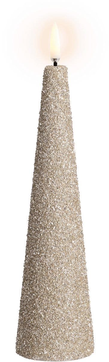 Uyuni led-kaars Cone Glitter 5,8 x 21,5 cm champagne / Uyuni led-kaars Kegel Glitter 5,8 x 21,5 cm champagne