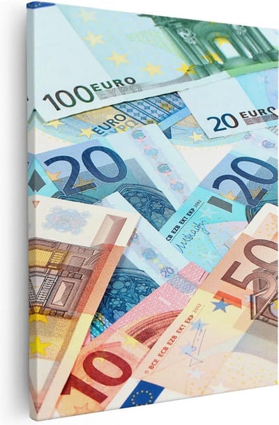 Artaza Canvas Schilderij Eurobiljetten - 40x50 cm - Muurdecoratie Geld - Wanddecoratie Stilleven - Kamer Accessoires