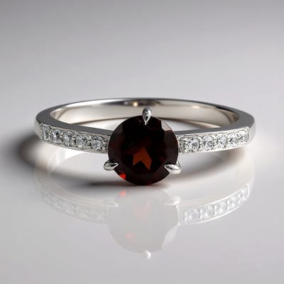 Cavill - Zilveren Ring met Mozambique Granaat 0,93 ct & Zirkonia 0,15 ct - 925 Sterling Zilver - Elegante Damesring - Rondgeslepen 6 mm - Luxe Sieraad