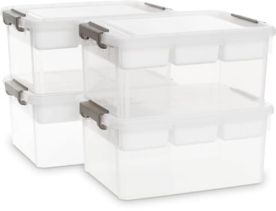 Dailygoods- Opbergdozen 16L - Kunststof met Deksel - Versterkte Kisten - Knutselopbergdoos - Voor Gereedschap/Handwerk - Afneembaar Dienblad - Opbergkisten