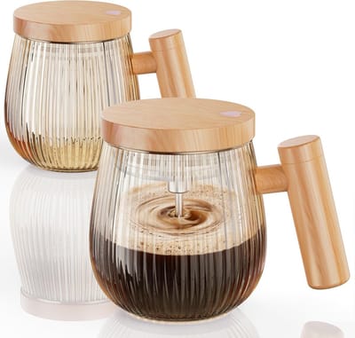 Set van 2 Elektrische Roerbekers van 400ml, Hoogwaardige Mixbeker voor Koffie, Melk en Eiwitpoeder, Warmtebestendig Glas met Deksel