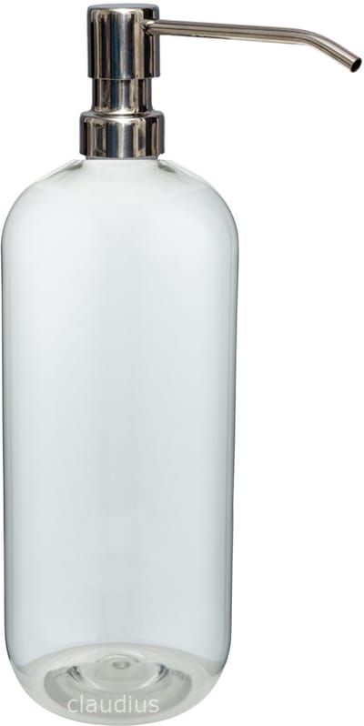 Lege Plastic Fles 1 liter PET transparant - met luxe RVS zilverkleurige pomp - set van 5 stuks - navulbaar - leeg
