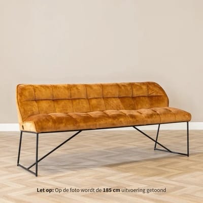 Bronx71® Velvet eetkamerbank Janna okergeel 155 cm - eettafelbank - eetbank