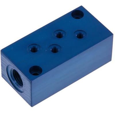 2xG 1/4'' x 8xM5 Aluminium Verdeelblok Eenzijdig 16 Bar - FL2-F-A-014G-M5-8M
