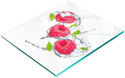 Keukenplank van gehard glas met decoratieve frambozen- en waterafbeeldingen, 60x52 cm
