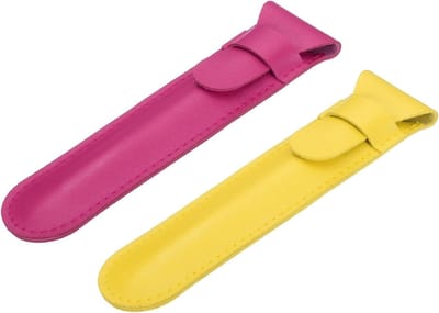 Leren penhouders, enkele beschermhoes met ritssluiting voor vulpen en balpen, bureauaccessoires in roze/geel, set van 2 stuks