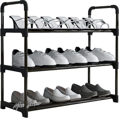 Mrs. Jones Schoenenrek - 3-laags klein schoenenrek - geschikt voor 9 paar schoenen - schoenenplank opbergsysteem - roestwerende coating - geschikt voor slaapzaal huurhuis balkon - stapelbaar schoenenrek .