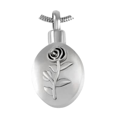 Aramat Jewels | Gedenkhangers | Ashanger Ovaal met Roos - Zilverkleurig RVS | | | |20mm | Staal | Volwassenen | Verkleurd niet