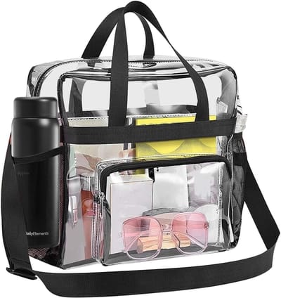 Famanu - Transparante draagtas Clear Bag: transparante schoudertas boodschappentas met verstelbare schouderriem voor de sportschool, voor werk, sportwedstrijden en concerten, transparant, hedendaags