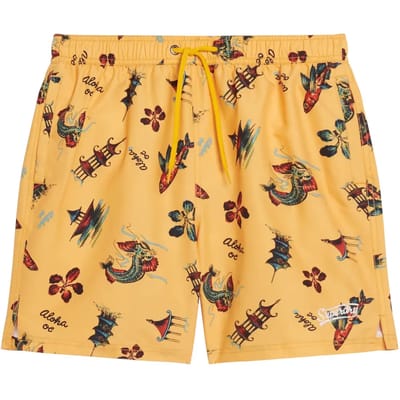 Superdry Gerecyclede Hawaïaanse Zwemshort - 43 cm Geel Grootte: XL