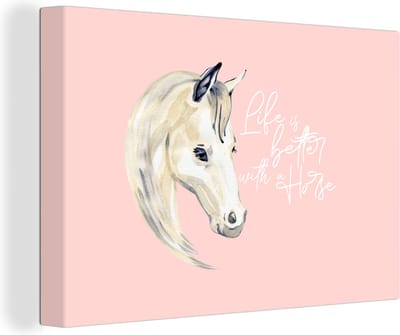 Canvas Schilderij Spreuken - Life is better with a horse - Quotes - Paarden - 60x40 cm - Wanddecoratie
