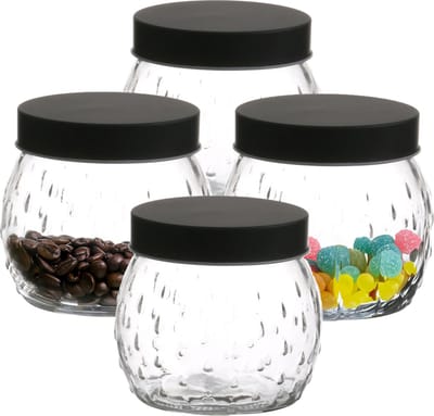 Urban Living Voorraadpot/bewaarpot Roma - 4x - 1L - glas - zwart - D13 x H13 cm