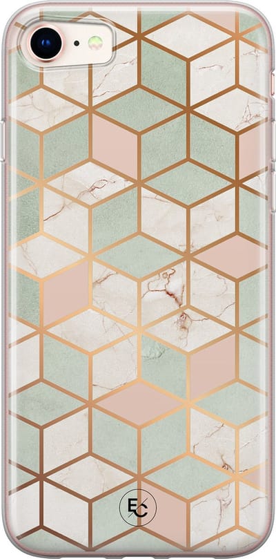 Hoesje geschikt voor iPhone SE (2020) - Pastel Kubus - Soft Case - TPU - Print - Multi - ELLECHIQ