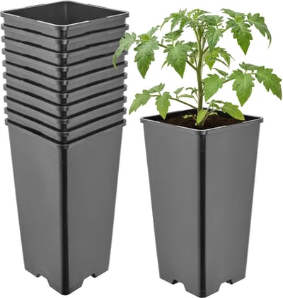 Garronda Set van 10 hoge vierkante kunststof kweekpotten met drainagegaten voor tuin (Zwart, 11 x 11 x 21,5 cm (2L)) GD-KW-HS