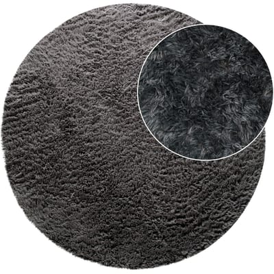 Hoogpolig tapijt Silvana antraciet 80 cm rond