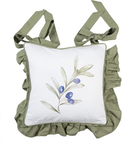 Clayre & Eef Kussenhoes Stoelkussen 40x40 cm Wit Katoen Olijven