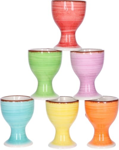 Bellatio Design Eierdopjes Bright Colour - set van 12x - multi kleuren - keramiek - 7 x 5 cm - voor ontbijt/brunch/pasen