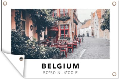 Muurdecoratie Terras - België - Rood - Café - 180x120 cm - Tuinposter - Tuindoek