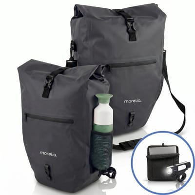 Morelia® Fietstas (30 Liter Zwart) - Fietstassen Electrische Fietsen - Fietstassen Enkel - Incl Achterlicht - 100% Waterdicht - Tarpaulin materiaal