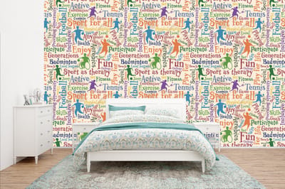 Behang - Fotobehang Patroon - Sport - Alfabet - Quotes - Breedte 400 cm x hoogte 240 cm