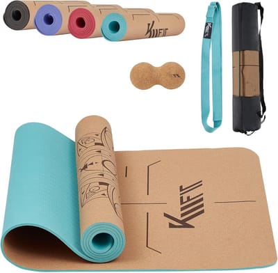 Yogamat - Sportmat Fitnessmat - Thuis Sporten - Met Lijnensysteem - 183 x 61 cm - Mintgroen