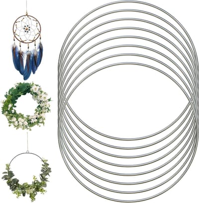 Set van 8 metalen ringen 20 cm diameter, zilver gecoat, voor DIY trouwkransen, droomvangers en wanddecoratie